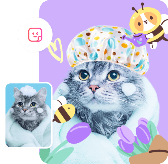 cat photo with creative BeautyPlus stickers