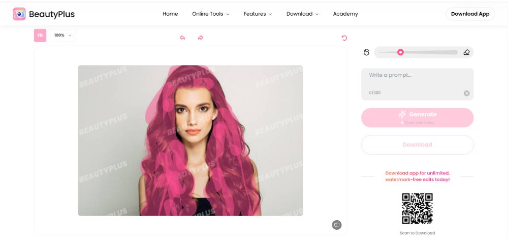 BeautyPlus Online-highlight the hair part with brush