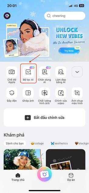 BeautyPlus-Tính năng bộ lọc AI trên app