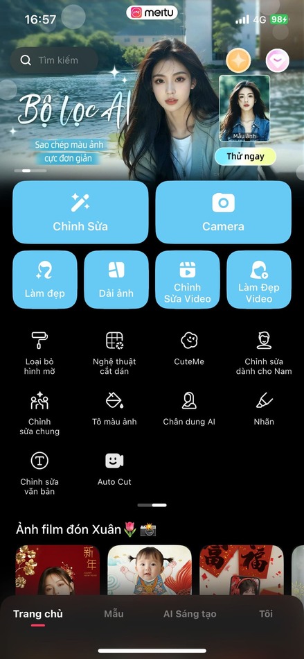 Giao diện app Meitu