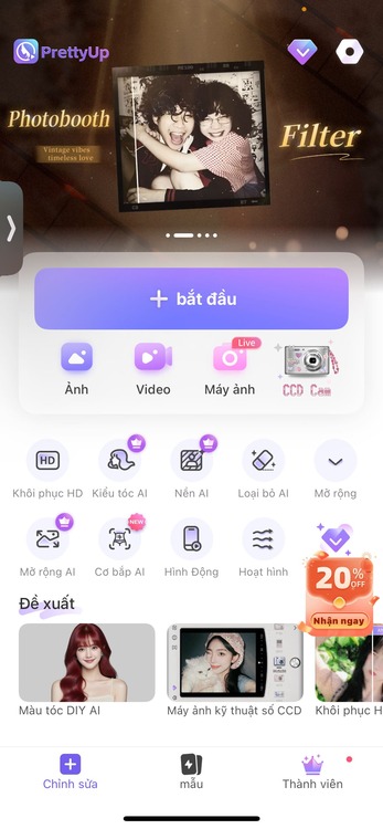 Giao diện app Perfect Me