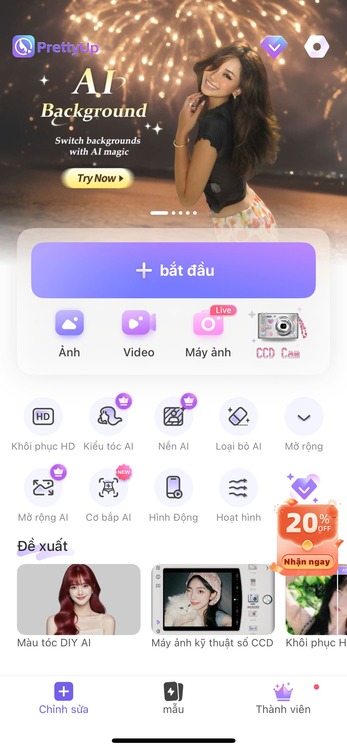 Giao diện app PrettyUp