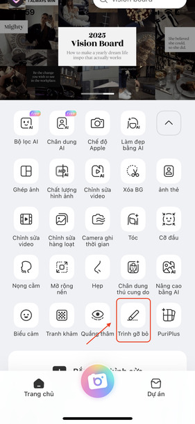 Mở tính năng xóa chữ trên ảnh trong app BeautyPlus