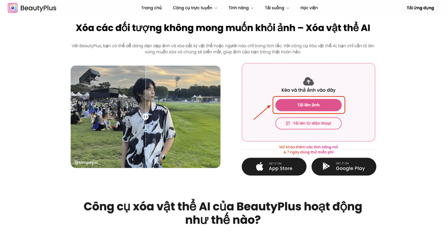 Truy cập trang web xóa vật thể trong ảnh trực tuyến của BeautyPlus