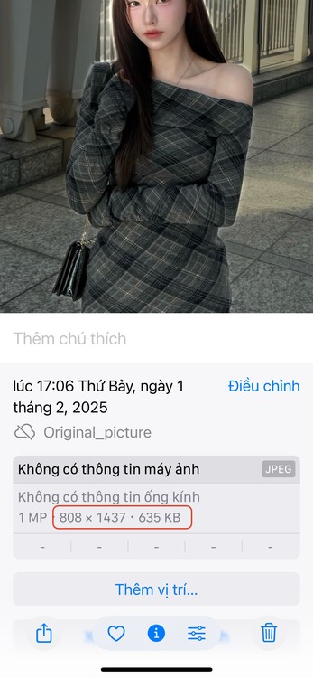 Kết quả chỉnh kích thước ảnh với iPhone